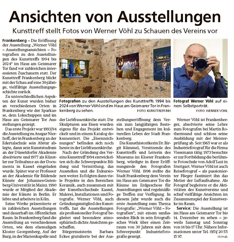 Kunsttreff stellt Fotos von Werner Vöhl zu Schauen des Vereins vor